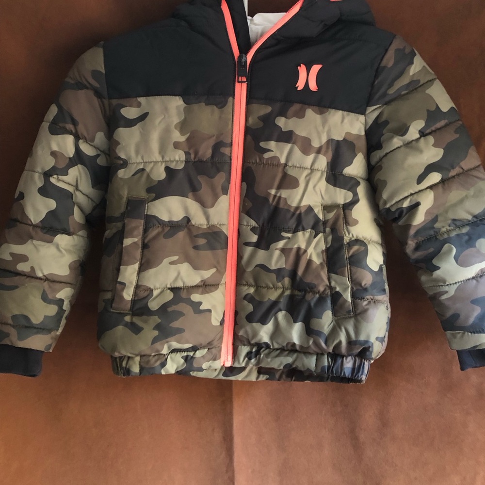 Hurley Kids Camouflage Puffer Jacket with Coral Trim